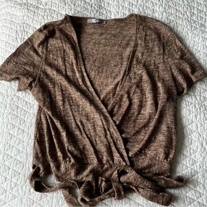 zara brown wrap crop top